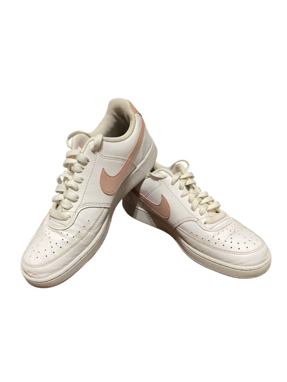 Nike Court Vision Low Top Sneakers Size 9 White Leather Pink Swoosh Womens